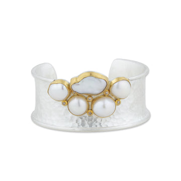 KRISTEN MATTE SILVER CUFF - Cognac Diamonds & Pearl