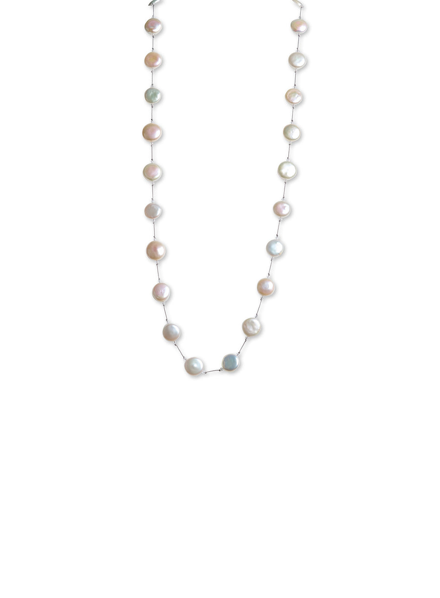 White Freshwater Coin Pearl Necklace
