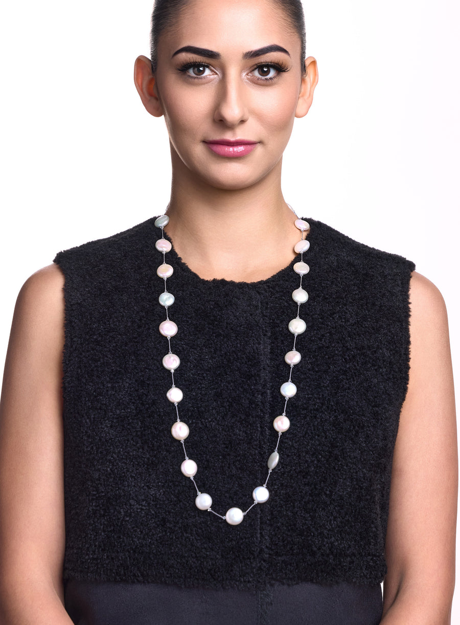 White Freshwater Coin Pearl Necklace