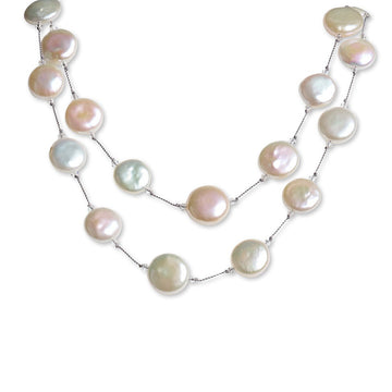 White Freshwater Coin Pearl Necklace