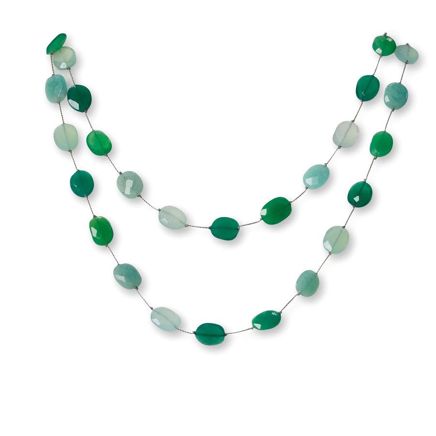 Flat Faceted Amazonite, Peru Chalcedony, Chrysoprase & Green Onyx Necklace