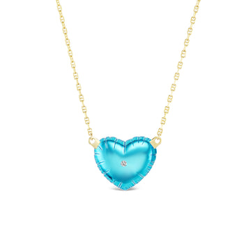 sky blue Large Heart Necklace with diamond