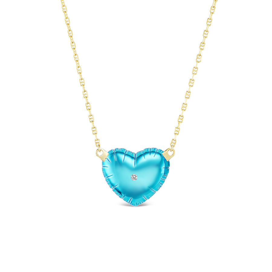 Large Heart Necklace (Sky Blue) - 18K YG/Color Coated Silver/Diamond