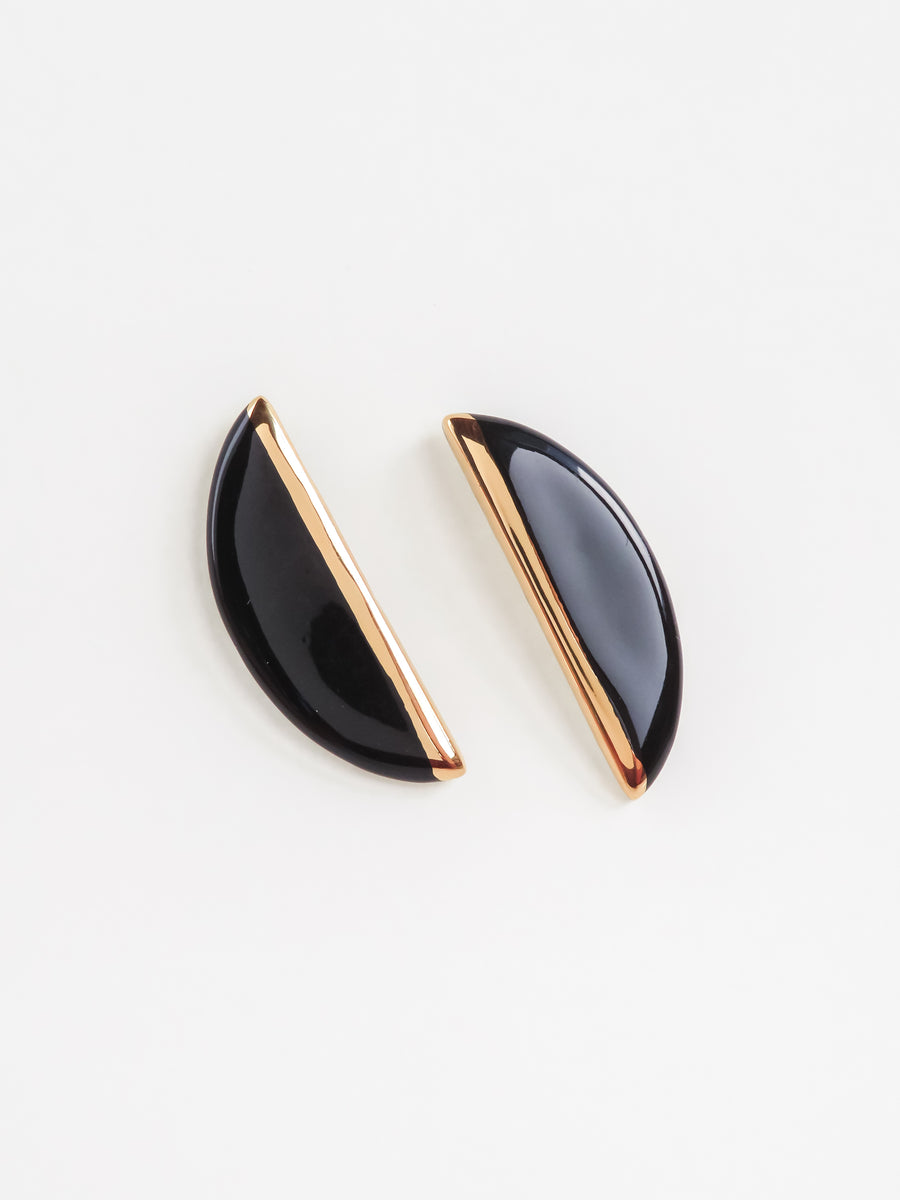 Large Half-Moon Earrings - Black