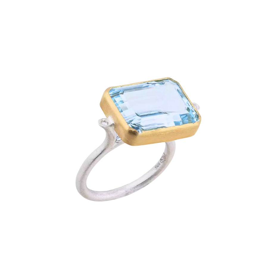 Large sky Blue Topaz & Diamond Knightsbridge Ring - Matte Silver