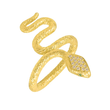 Diamond Snake Ring - 24K Yellow Gold