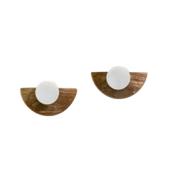 3-IN-1 Circle Halfmoon white and brown iridescent geometric studs earrings