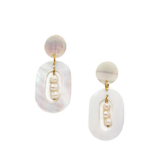 White Dangle Earrings - Oval with pearl