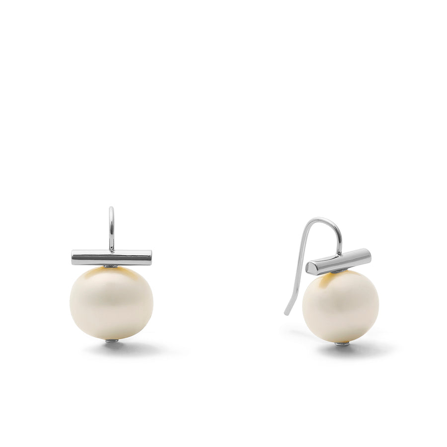 White Classic Pebble Pearl Earrings - Sterling Silver