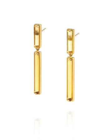 18K Double Drop Citrine Pillar Earrings