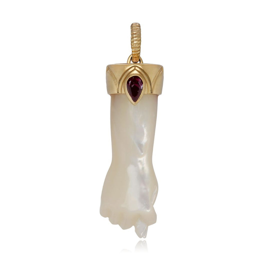 White Mother of Pearl Figa with Garnet Charm