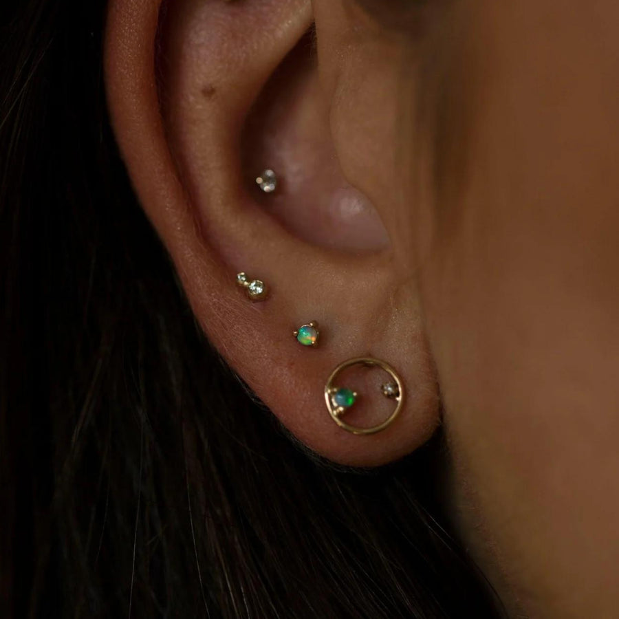 10k gold opal and diamond Mini Circle Earrings