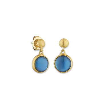 MARE NOSTRUM EARRINGS - 24K YELLOW GOLD & LONDON BLUE TOPAZ ON  MOTHER OF PEARL