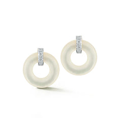Mother of Pearl Donut and Diamond Door Knocker Earrings