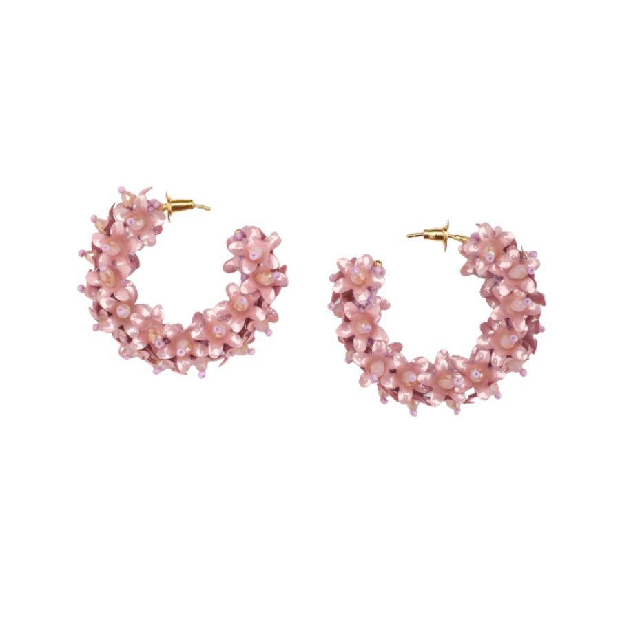 FLOWER HOOPS EARRINGS NEW - LIGHT PINK