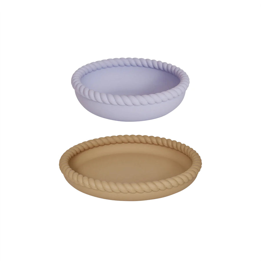 MELLOW PLATE & BOWL -  TAN /LAVENDER