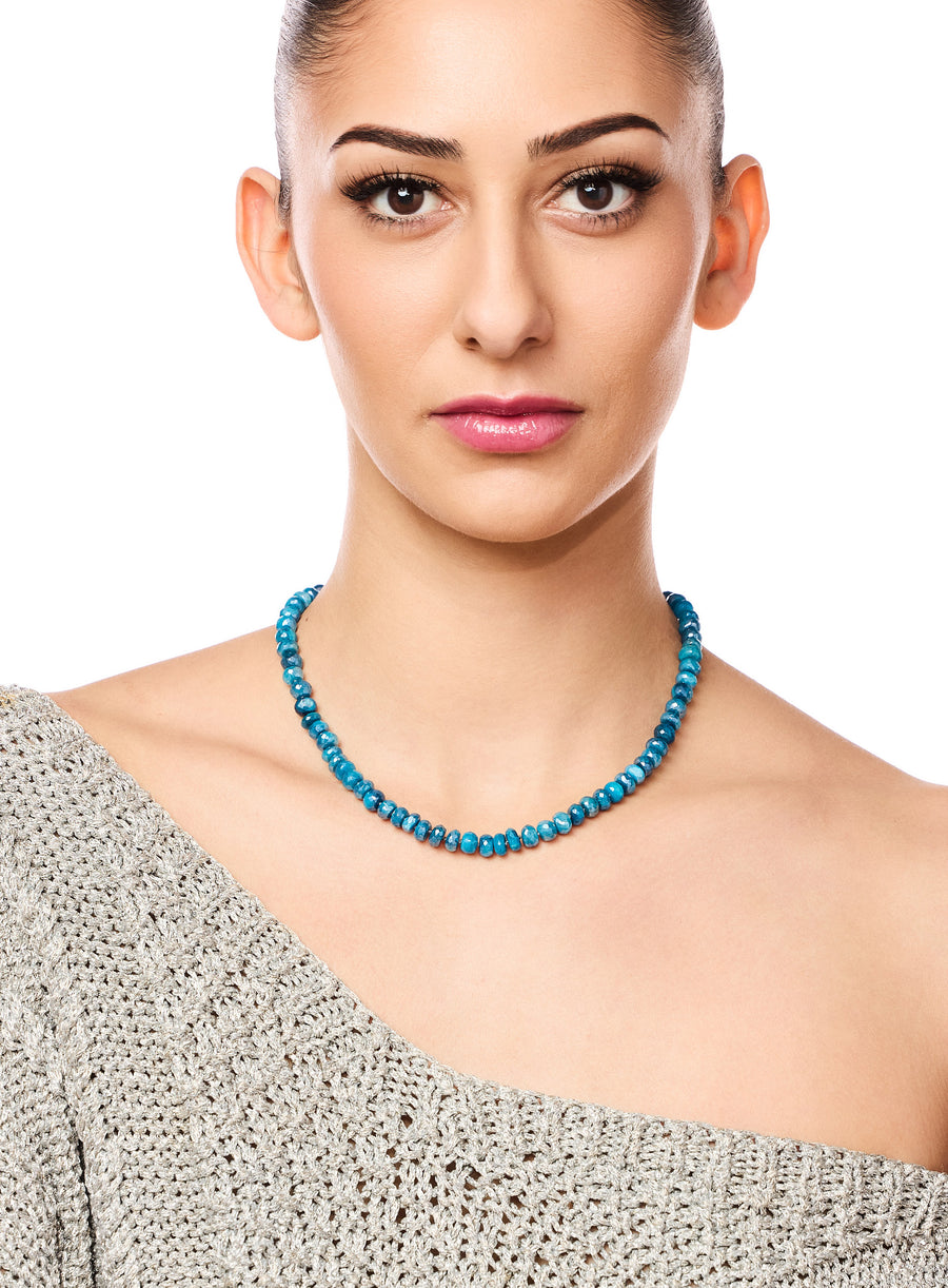 Faceted Mystic Turquoise Green Silverite Moonstone Necklace