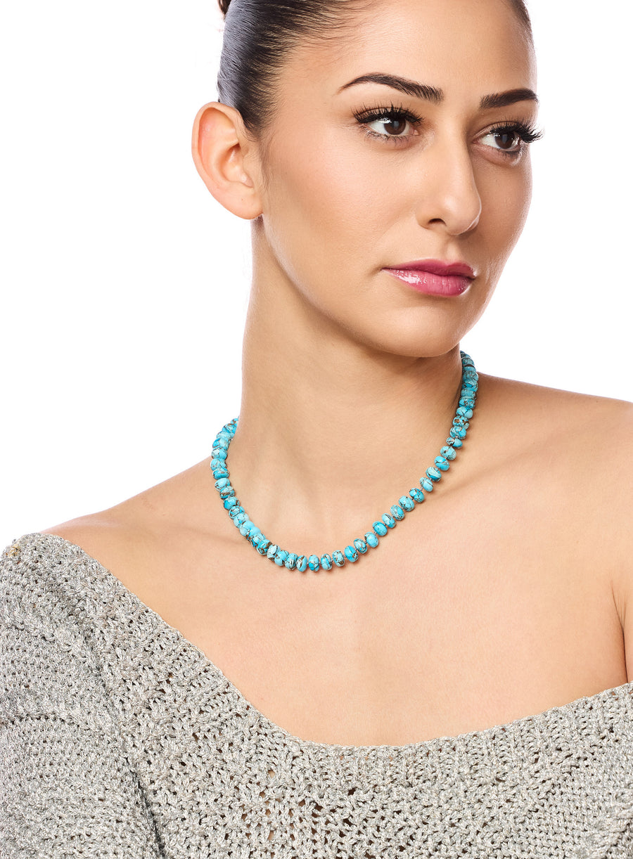 Natural Blue Copper Turquoise Rondelle Necklace