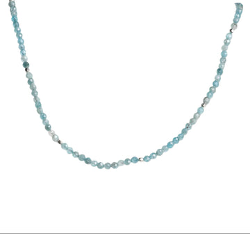 Faceted Blue Zircon Necklace with Sterling Silver Beads