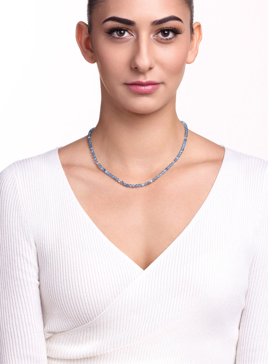 Faceted Aquamarine Box Cut Necklace