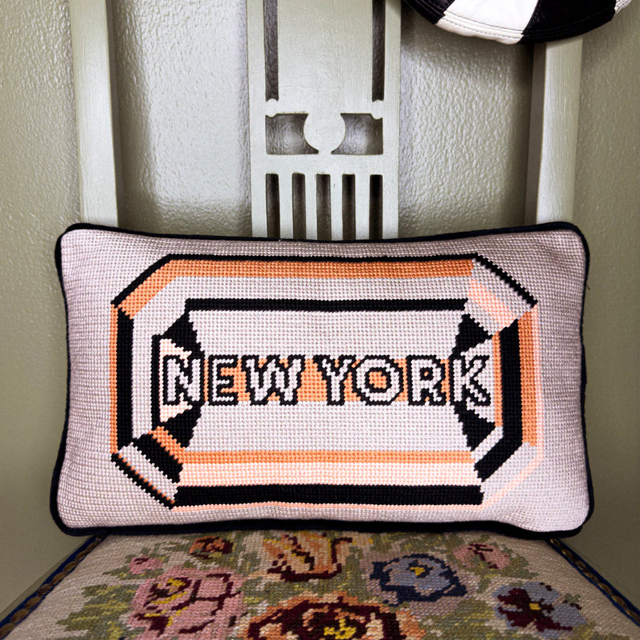 New York Embroidered Needlepoint Pillow