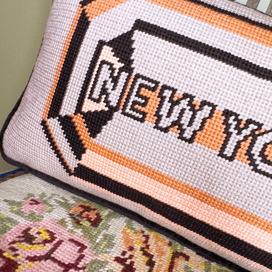 New York Embroidered Needlepoint Pillow