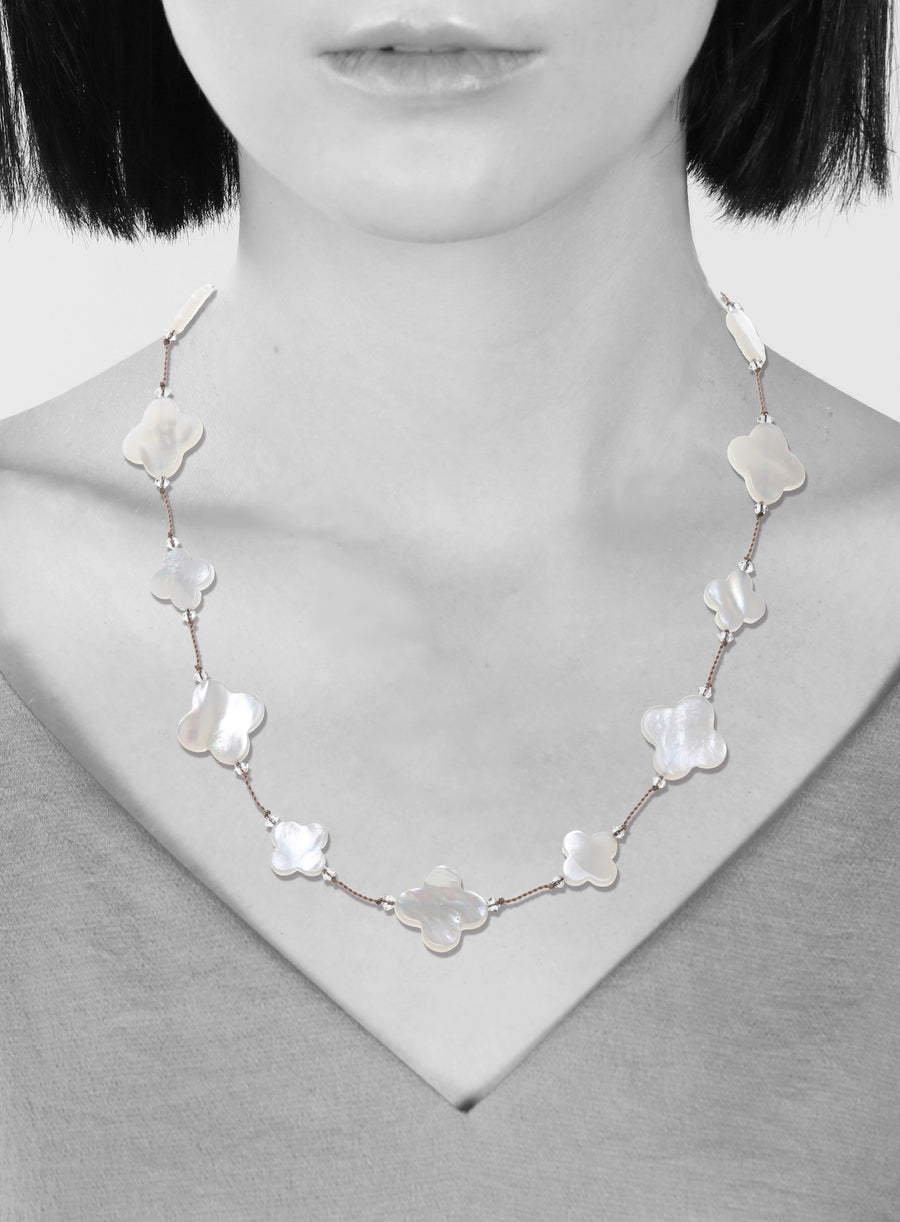 White Mother of Pearl Clover Necklace