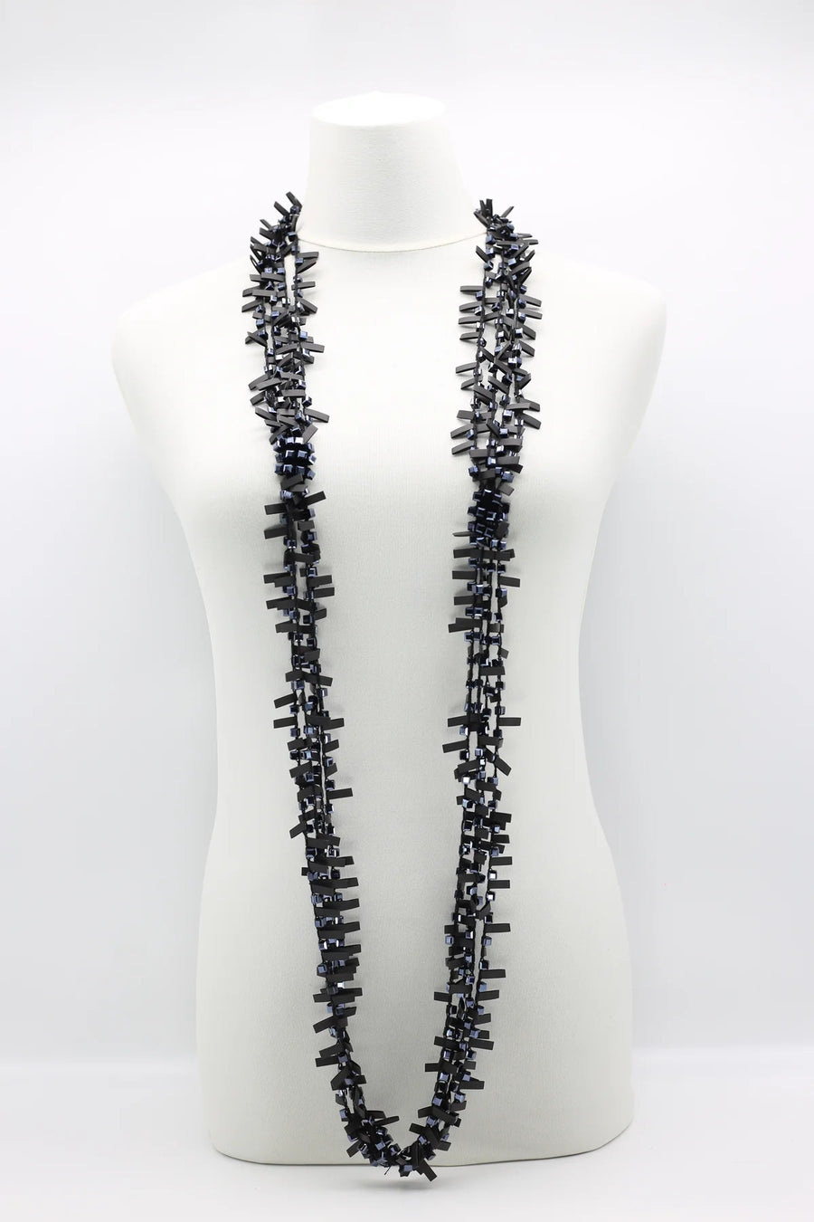 HAND-CROCHETED CRYSTAL AND BEADED NECKLACES - NAVY