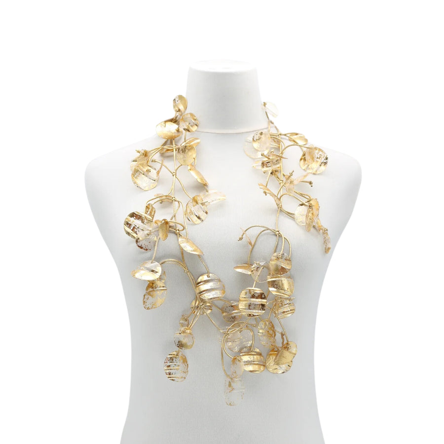 LONG GOLD AQUA WATER LILY LEAF NECKLACE