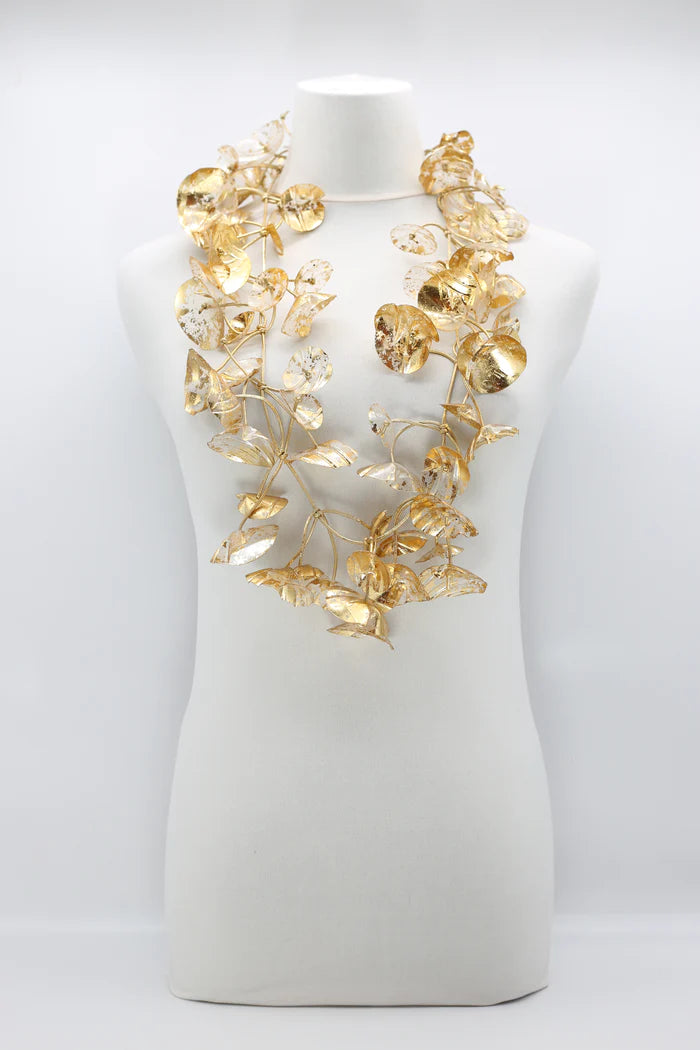 BIG DOUBLE WATER LILY GOLD NECKLACE