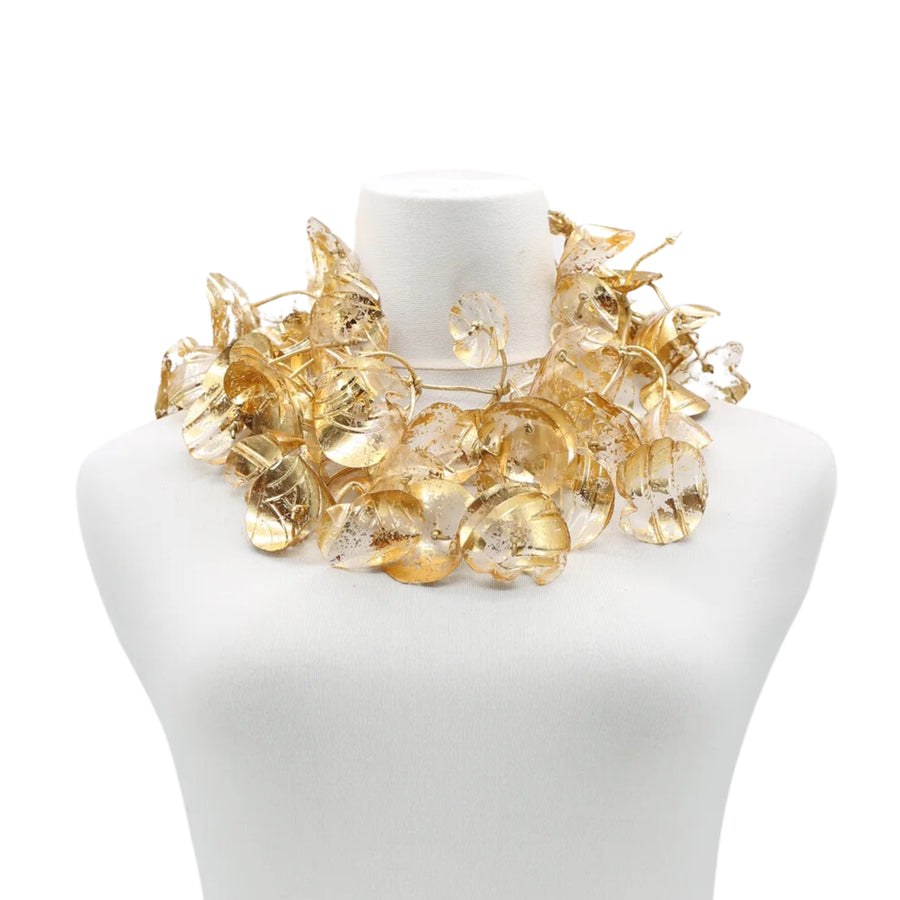 BIG DOUBLE WATER LILY GOLD NECKLACE