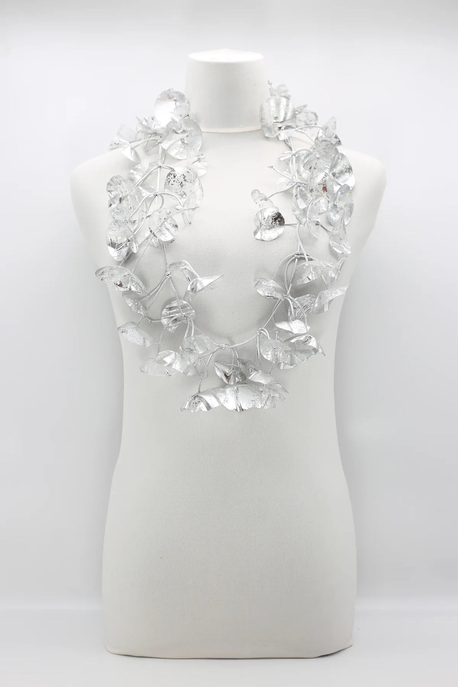 BIG DOUBLE WATER LILY SILVER NECKLACE