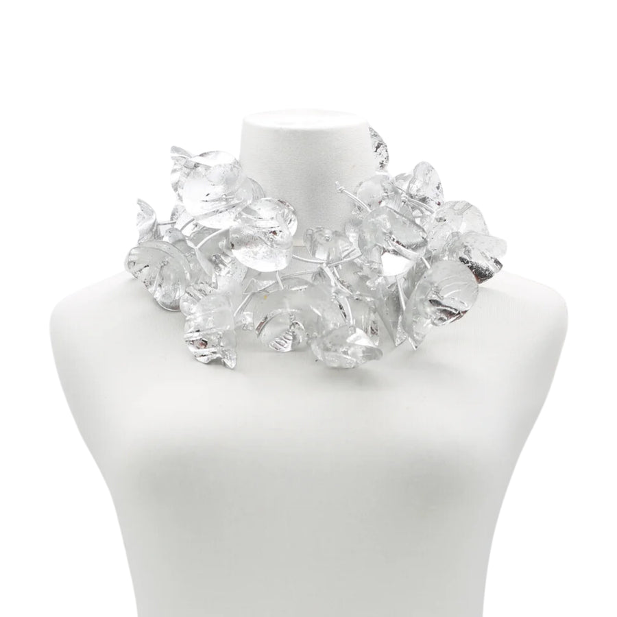 BIG DOUBLE WATER LILY SILVER NECKLACE