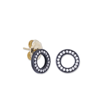 Orbit Stud Earrings - Oxidized Sterling Silver & Diamonds