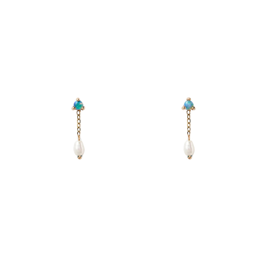 Opal & Pearl Shower Earrings - 14K Yellow Gold