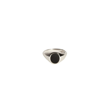 Oval Inlay Signet with Onyx Silver - Size 8