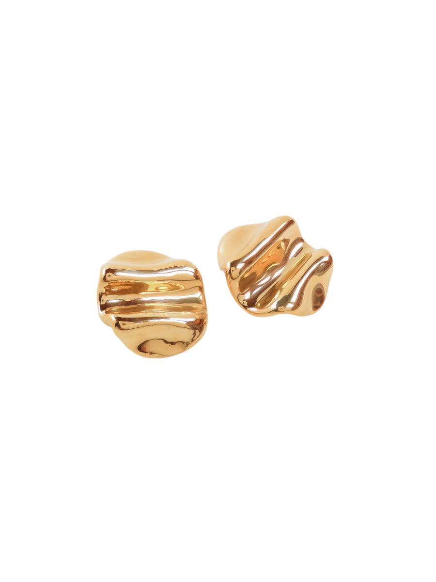 Oval Folded Earrings - Gold