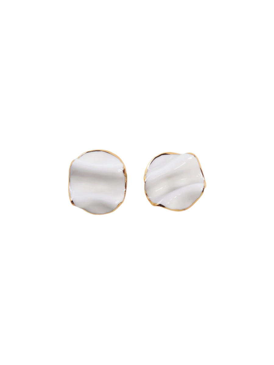 Oval Folded Earrings - White