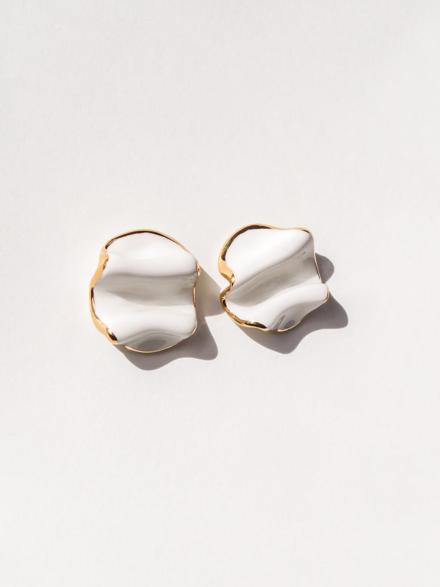 Oval Folded Earrings - White