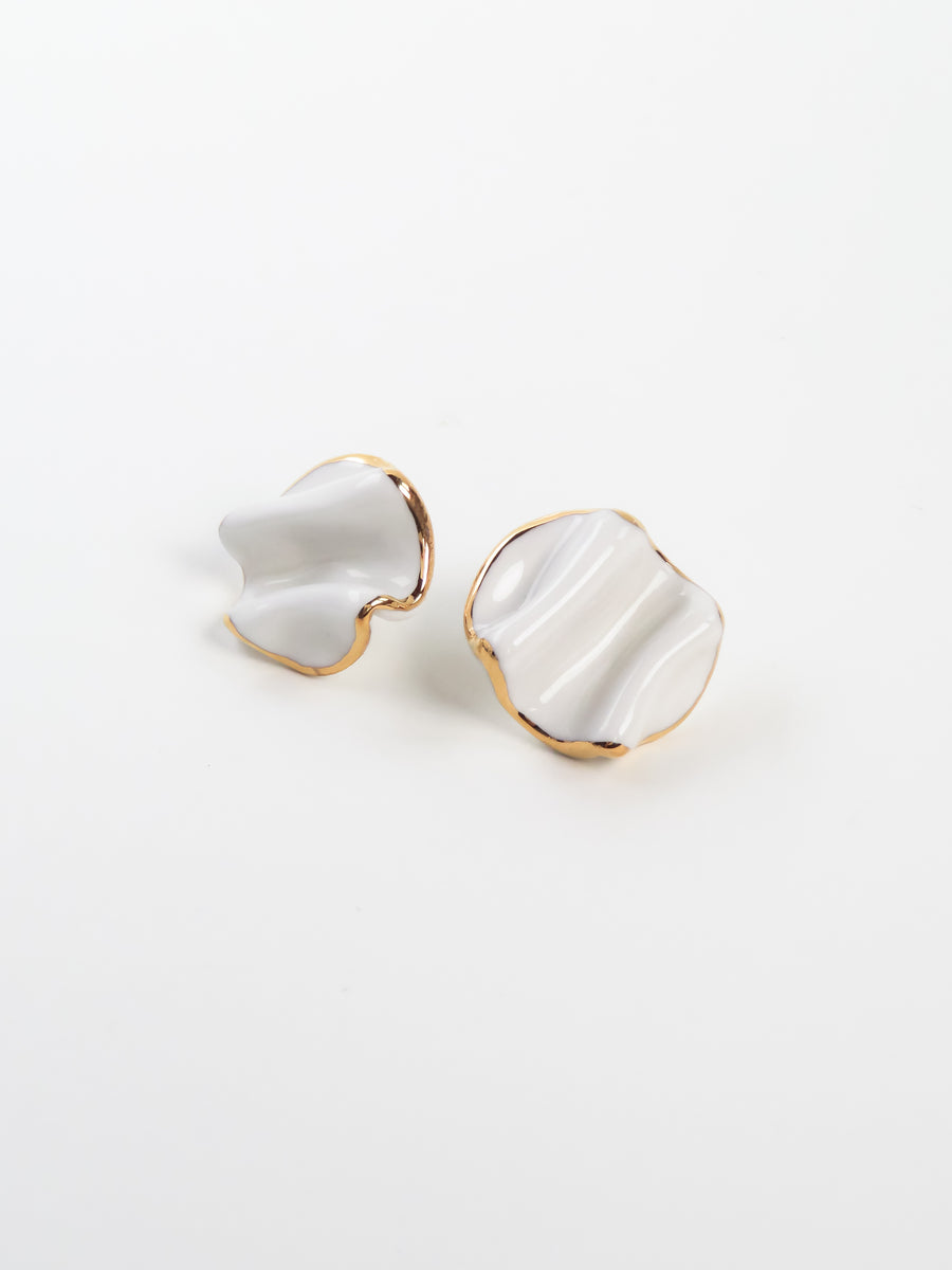 Oval Folded Earrings - White