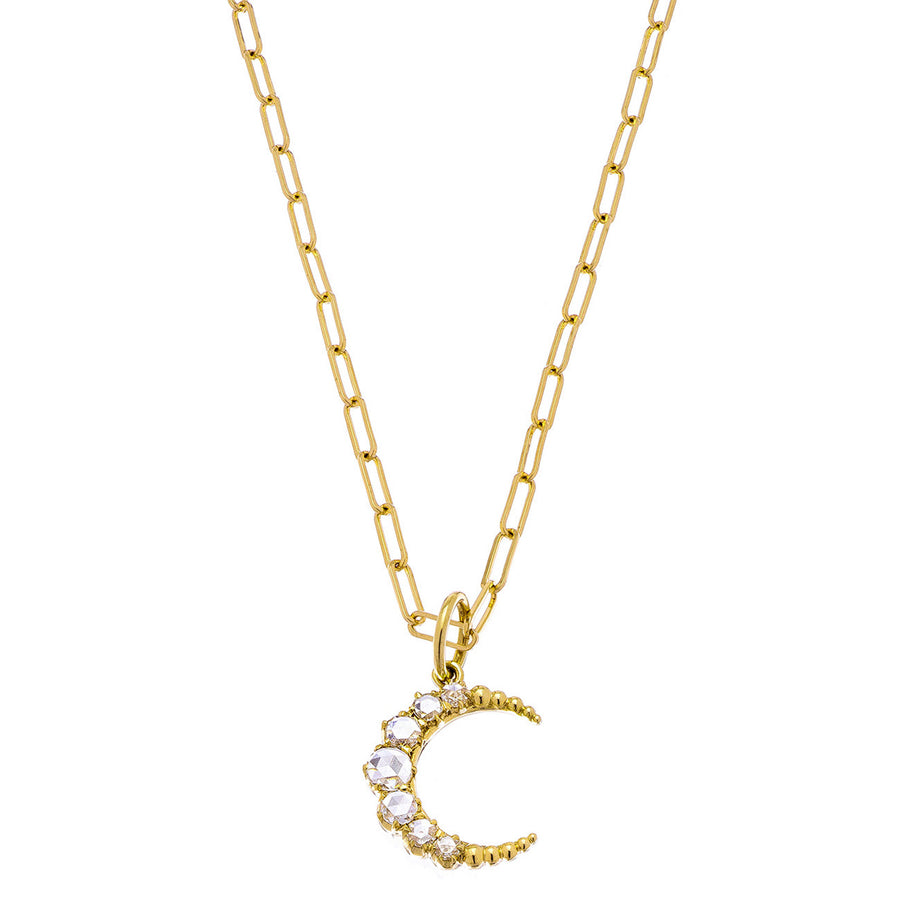 Crescent Pendant - 18K Yellow Gold & White Diamond