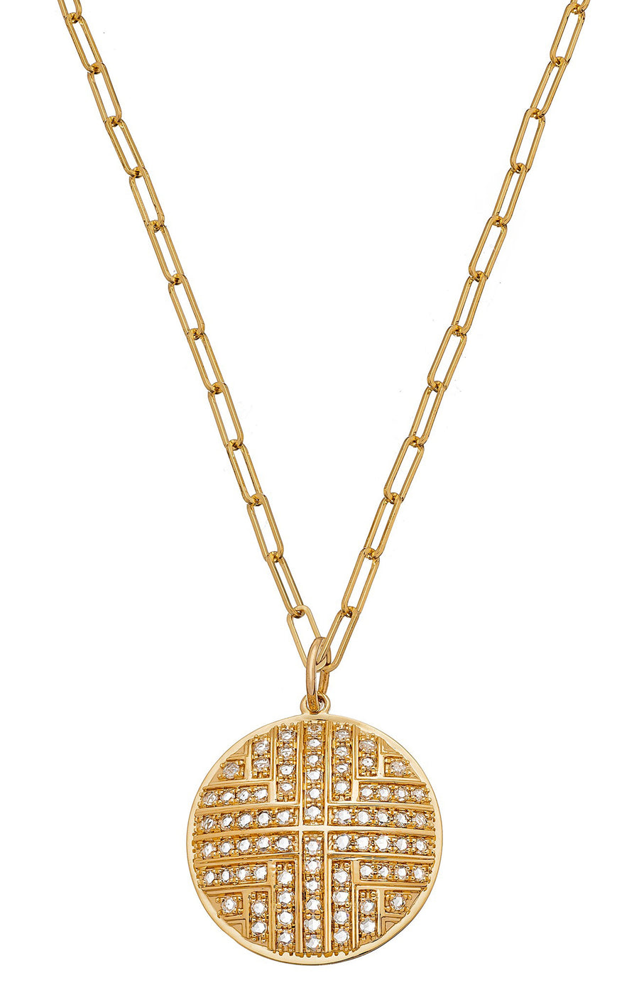 Stella Small Medallion Pendant - 18K Yellow Gold & White Diamonds