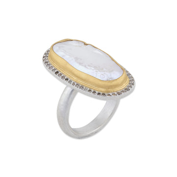 Pearl & Cognac Diamonds PEARLITA MATTE SILVER RING