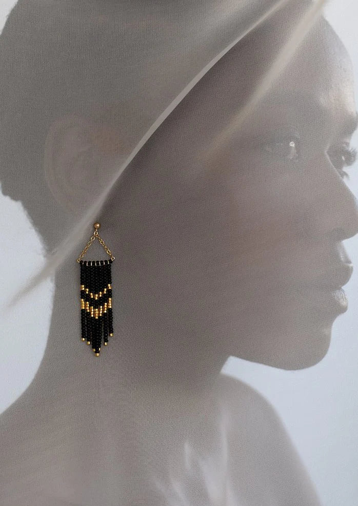 SMALL PORCUPINE  BLACK & GOLD EARRINGS