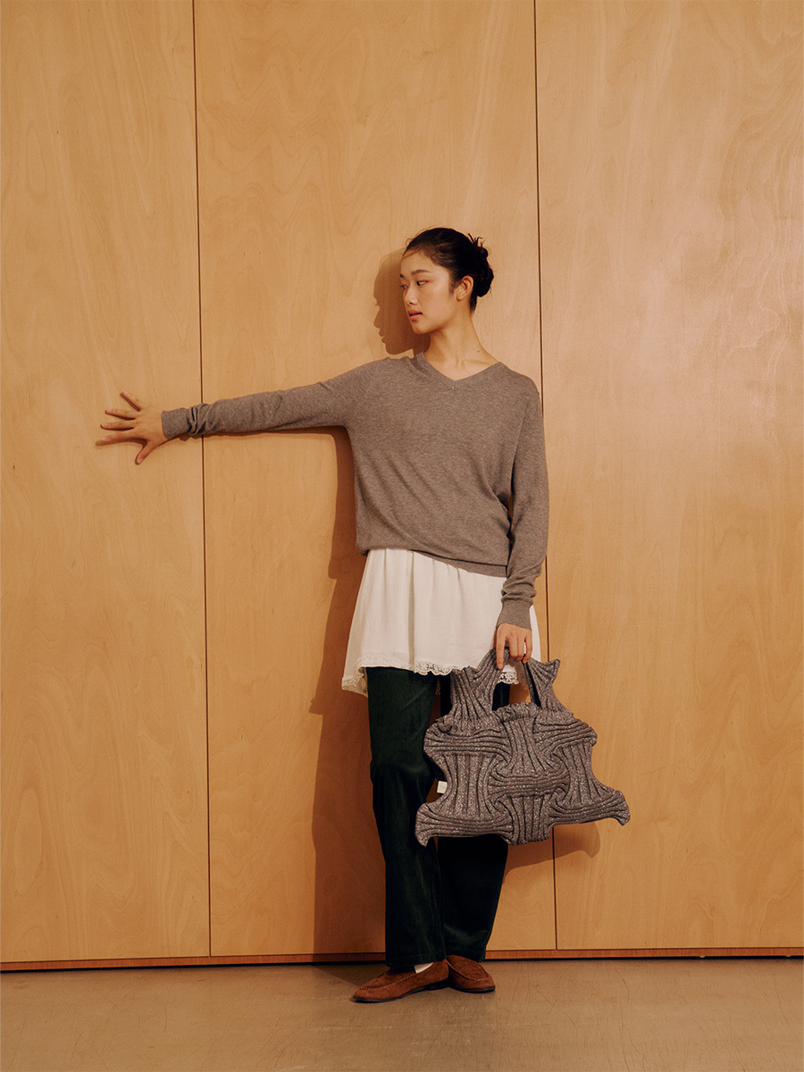 BIG BOW BAG - GLITTER STONE BROWN