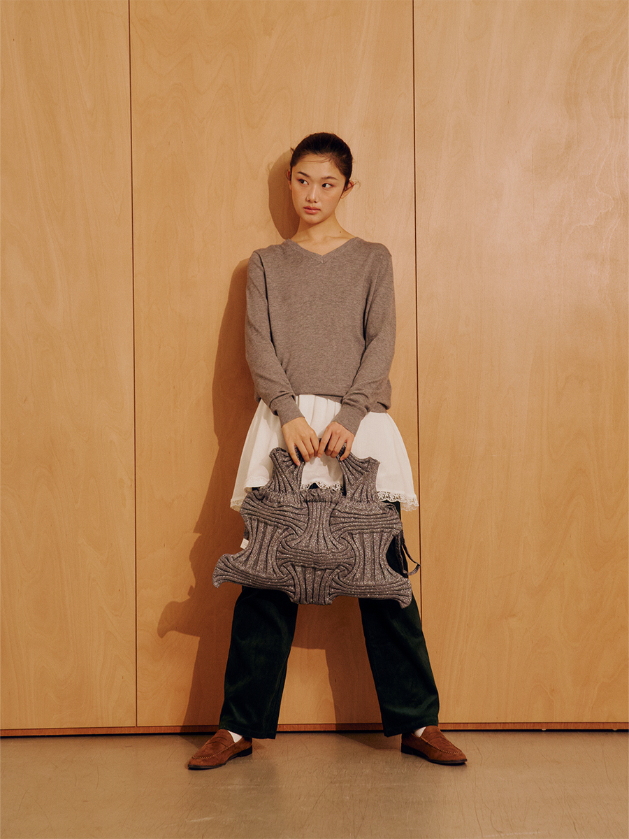 BIG BOW BAG - GLITTER STONE BROWN