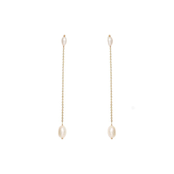 Long Pearl Shower Earrings- 14K YG & Freshwater Seed Pearls
