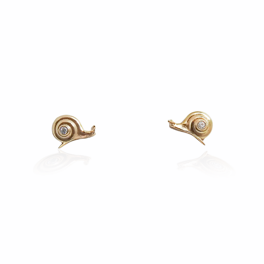 Mini Gold Snail Studs In 14K Gold & Diamonds