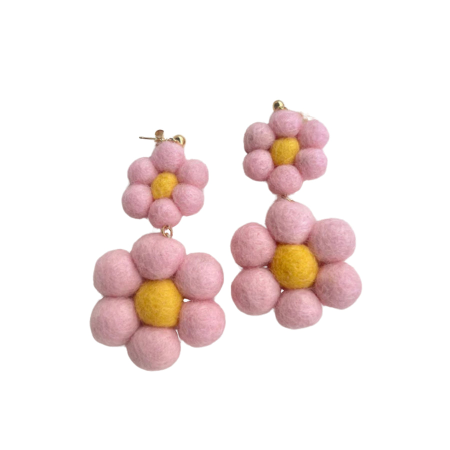 Pink Daisy Dangle Felt Earrings