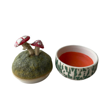 Lidded Jar w/ Two Mushroom + Moss